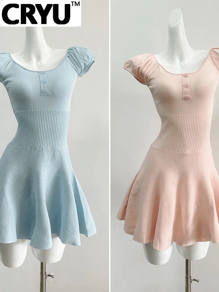 

Korean Style Retro Solid Color Women One-piece 2023 Fashion New O-neck Puff Sleeve Female Dress A-line Pleated Design Cozy Chic
