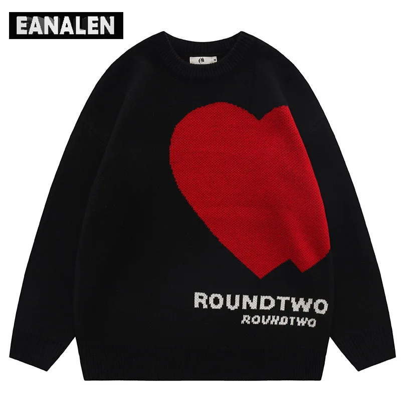 Suéter Harajuku de corazón de amor para hombre y mujer, Jersey Vintage de calle, suéter de punto grueso informal de gran tamaño, suéter feo para abuelo