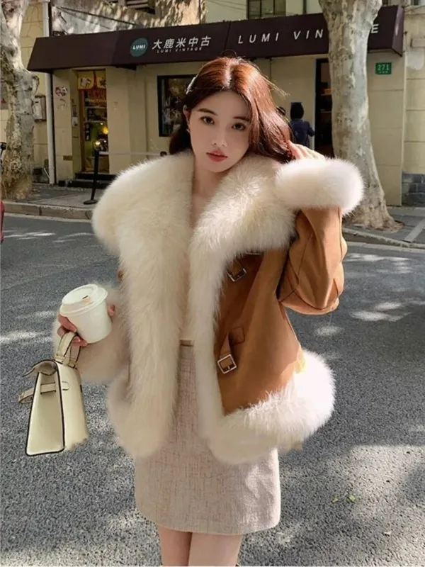 

Coat New Female Young Style Overcome Fur Jackets Fashionable Fur Collar Cuff Overcoat Warm Thicken Winter's Outwear