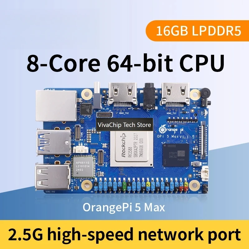 Плата разработки VivaChip TechOrange Pi 5 Max с 16 ГБ ОЗУ LPDDR5, Rockchip RK3588, M.2 PCIE, 2.5G LAN, WiFi+BT, OrangePi 5 MAX Single B (art.: 3920da41f99e4) - 3920da41f99e4