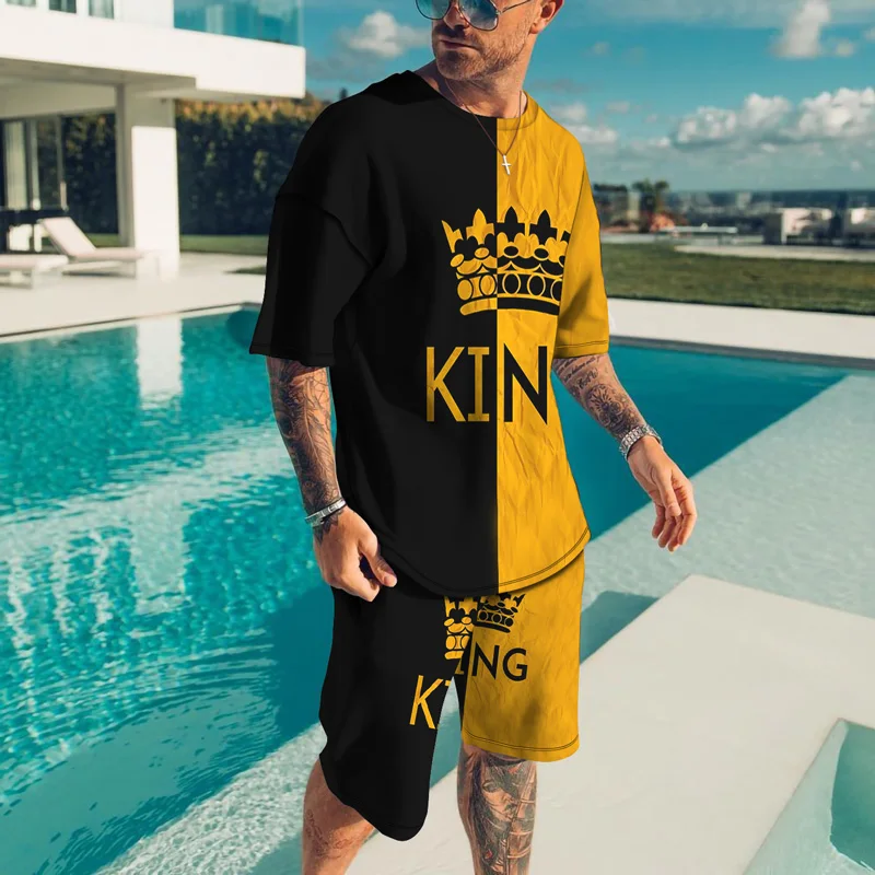 

Summer New 2022 Men's Casual Shorts Suit O-neck T-shirt Beach Pants 3D Men's Sportswear Suit Man Clothing 2-Piece Set 5XL 6XL