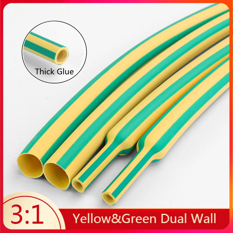 

1M/lot 3:1 Heat Shrink Tube with Glue Adhesive Lined Dual Wall Tubing Sleeve Wrap Wire Cable Kit Yellow&Green Dual Wall