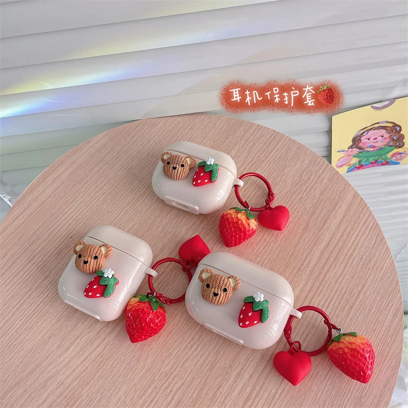 

Cute 3D Strawberry Bear 2022 AirPods 3 Case Apple AirPods 2 Case Cover AirPods Pro Case IPhone Earbuds Accessories Air Pods