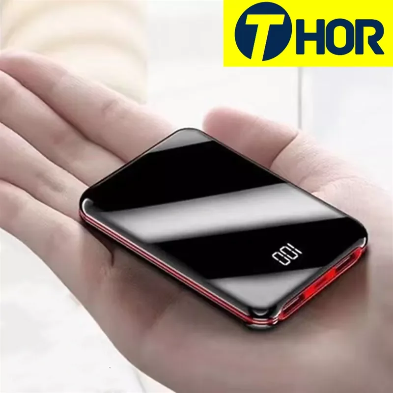 

NEW2023 10000mAh Power Bank Mini Mirror Screen Digital Display Portable Phone Battery Ultra-thin Power Bank For iphone 5 6 8 x
