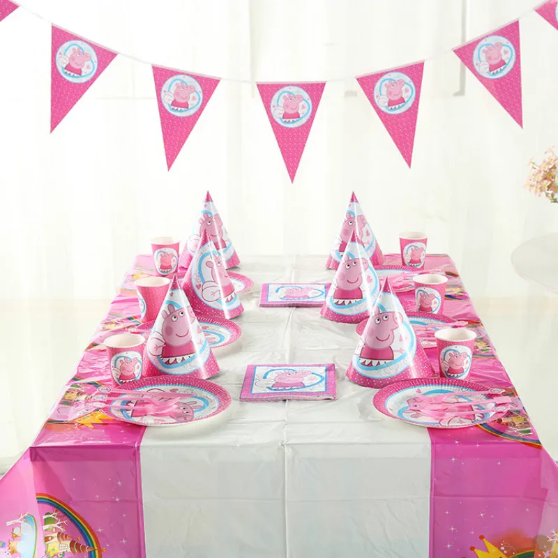 

9pcs Peppa Pig Birthday Suit Party Decoration Sets Party Supplies Holiday Cup Plate Spoon Set Activity Event Birthday Gifts 2P16