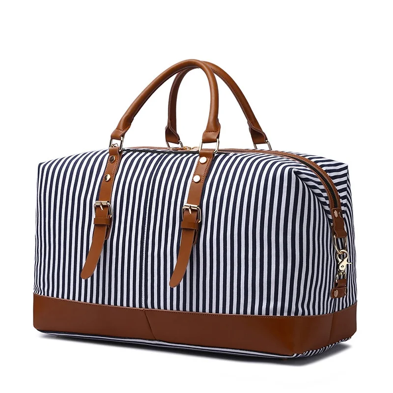 

New Men's Travel Bag Blue Striped Canvas Duffel Bag High Quality Luggage Large Capacity Business Handbag Shoulder Bag For Male