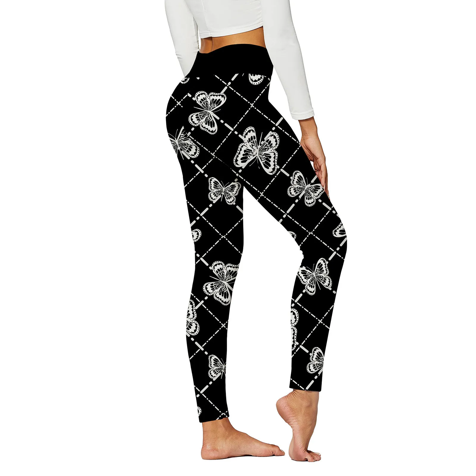 

Butterfly Printed Leggings Women High Waist Butt Lift Star Printed Push Up Workout Trouser Sports Yoga Gym Fitness Pants Leggins