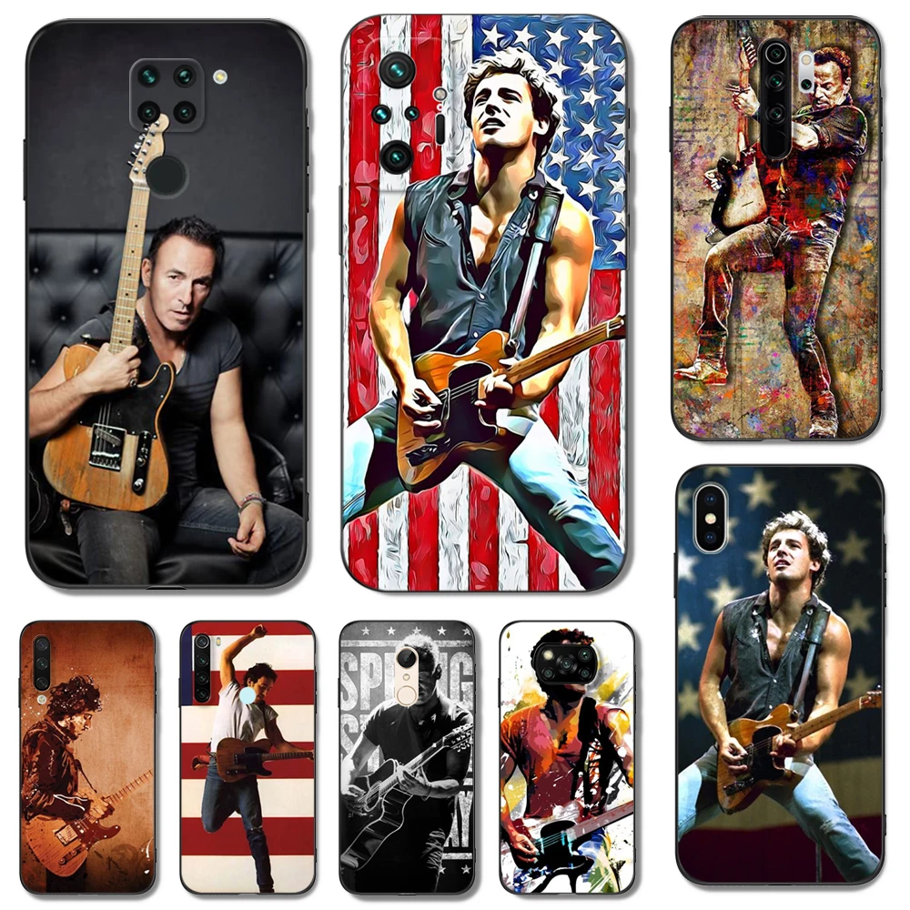 Черный чехол из ТПУ для Xiaomi Redmi 5, 5plus, 6, 6a, 7, 7a, 8, 8a, задняя крышка с гитарой Брюса спрингста