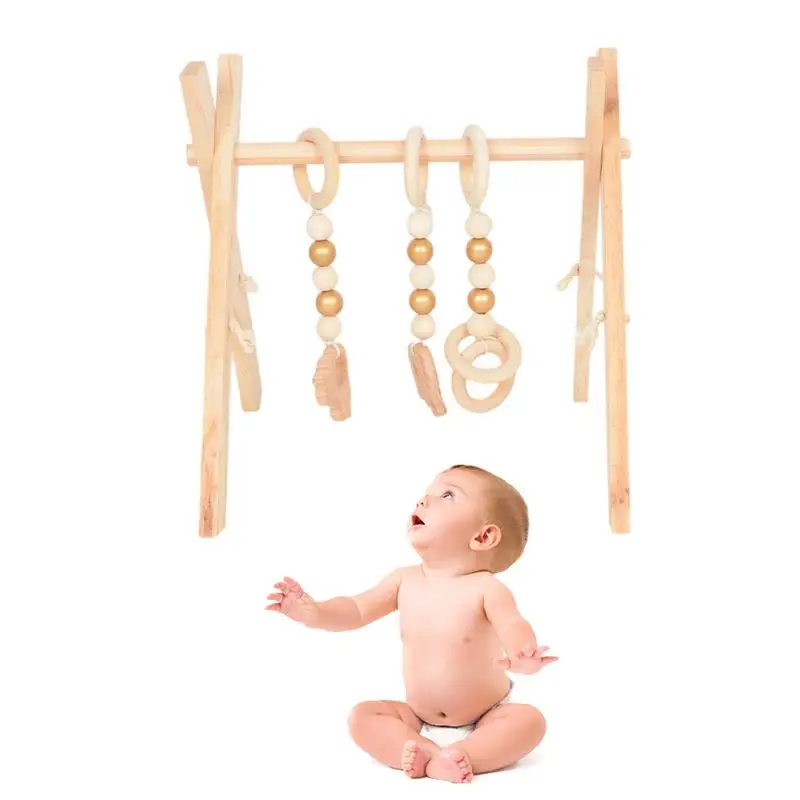 

Wooden Baby Gym Hanging Gym Toys For Newborns Gift Foldable Wood Activity Center With Sensory Toys For Infants Toddlers Above 3