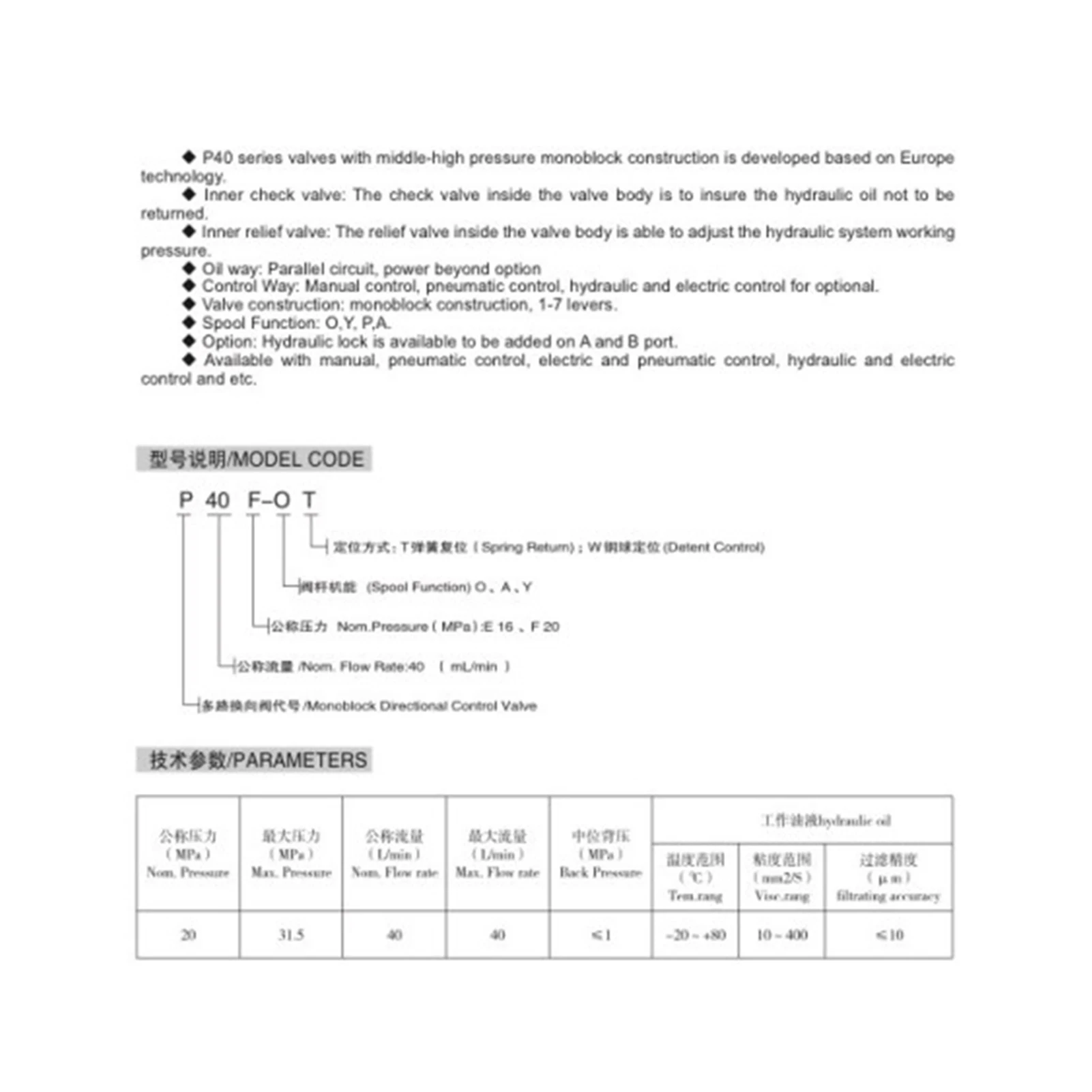 2 шпули P40 гидравлический Многофункциональный клапан управления направлением