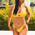 Бикини 2022 сексуальный желтый купальник женский купальник с плетеными лямками комплект бикини с узелком купальный костюм пляжное Бикини женское пуш-ап