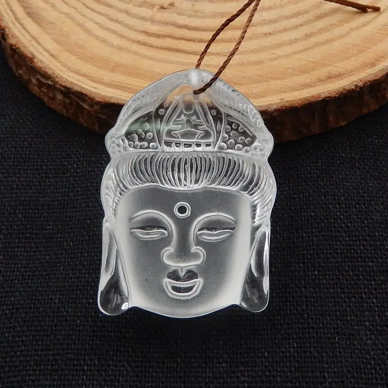Customized Jewelry Natural Stone White Quartz Carved Buddha Head Pendant Bead 37x26x14mm 23g Fashion Necklace Accessories