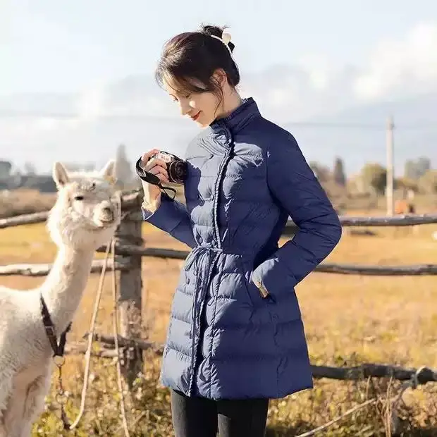 

2023 Women's Winter New Double-breasted Long Coats Female White Duck Down Jackets Ladies Thick Warm Windproof Outerwear B72