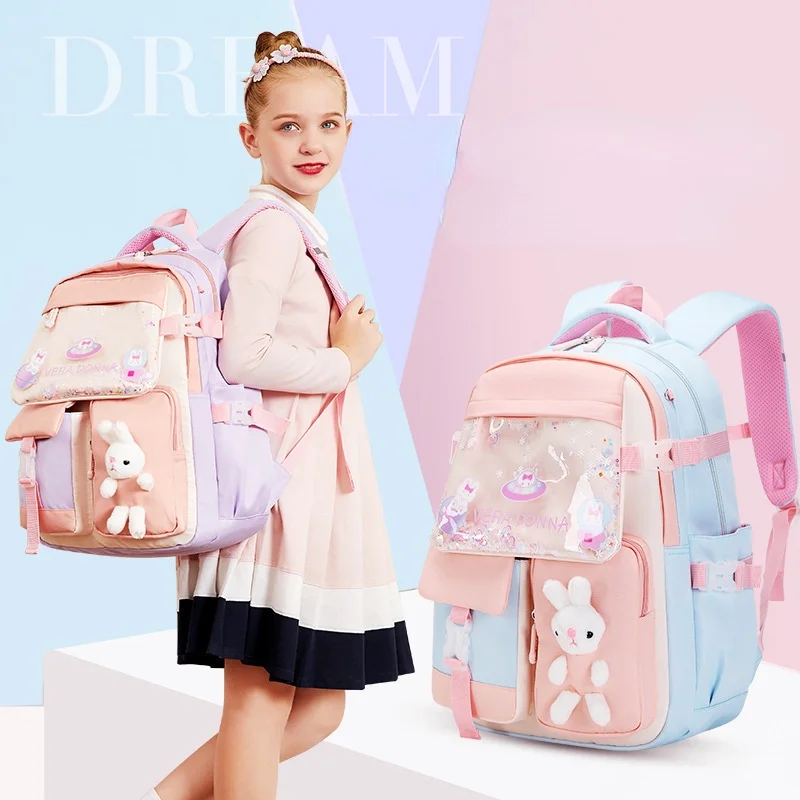 Princess Girls Sweet Rabbit Sequins Fashion Leisure Backpacks New Dream Children Grade 1-6 Students Cartoon Cute Schoolbags Hot