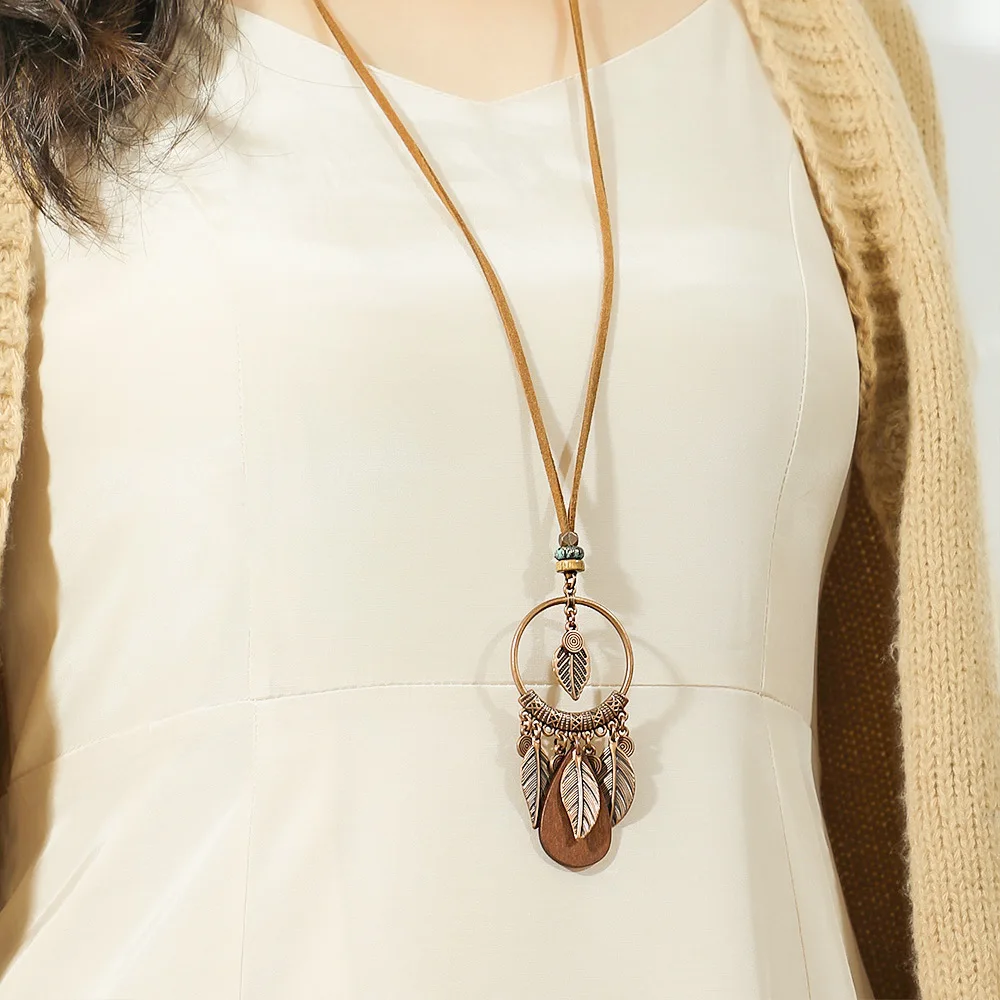 Винтажное этническое металлическое ожерелье с кисточками в виде листьев женские