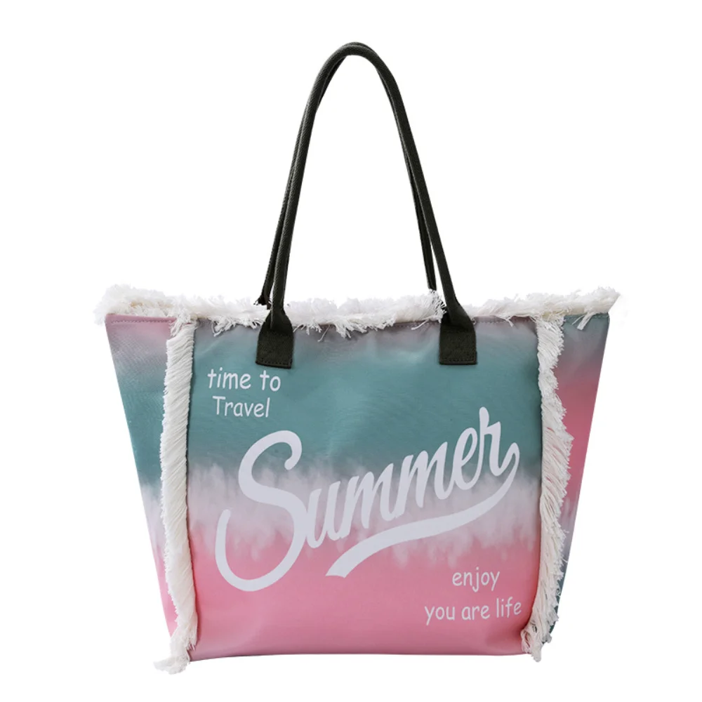 

Colorful Canvas Tote Bags Women Luxury Designer Fashion Tassels Handbag Female Vintage Large Capacity Beach Shoulder Bag