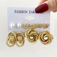 vintage geometric punk pearl earring set heart butterfly for women girls drop earrings gold metal square round party jewelry
