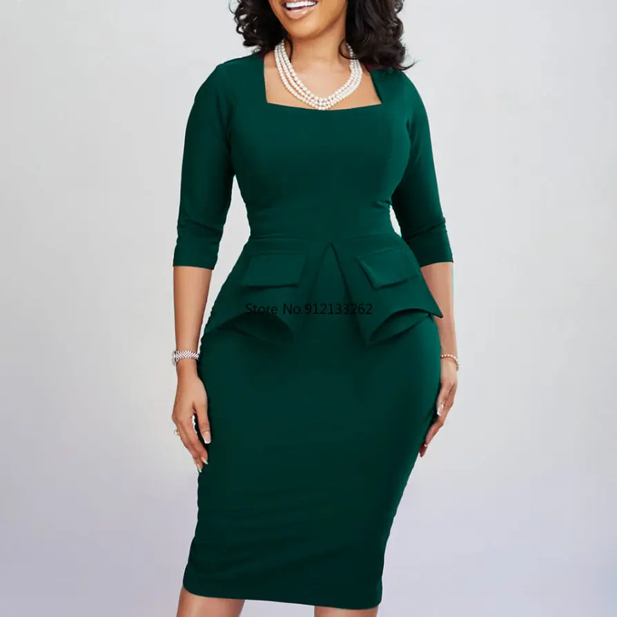 

Spring Bodycon Dress African Dresses for Women 2023 Daily Elegant High Waist Bandage Square Collar Robe Femme African Clothes