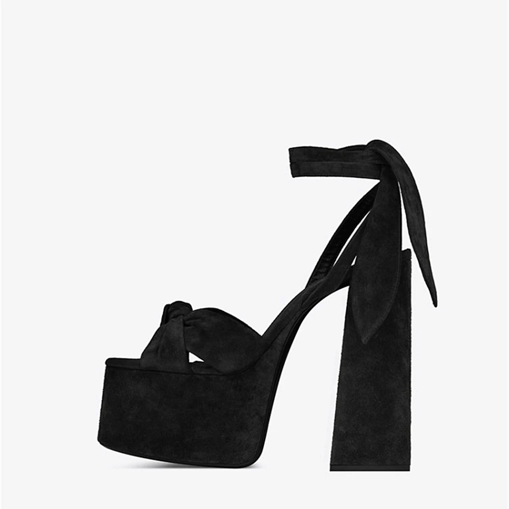 Women Catwalk Fashion Platform Pumps Thick High Heels Peep-Toe Sandals Knotted Sandals Ankle Buckle Party Prom Chunky Heels