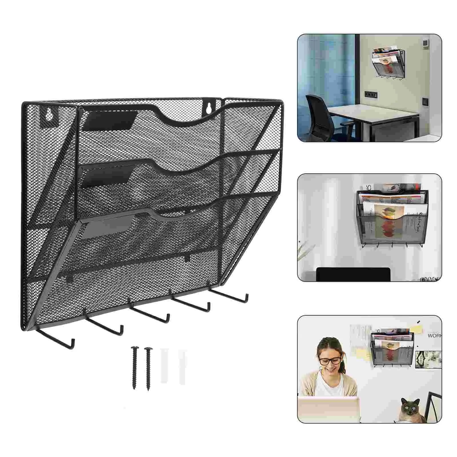 

File Holder Wall Rack Organizer Hanging Storage Magazine Mesh Metal Vertical Paper Wire Mail Baskets Mount Mounted Folder Office