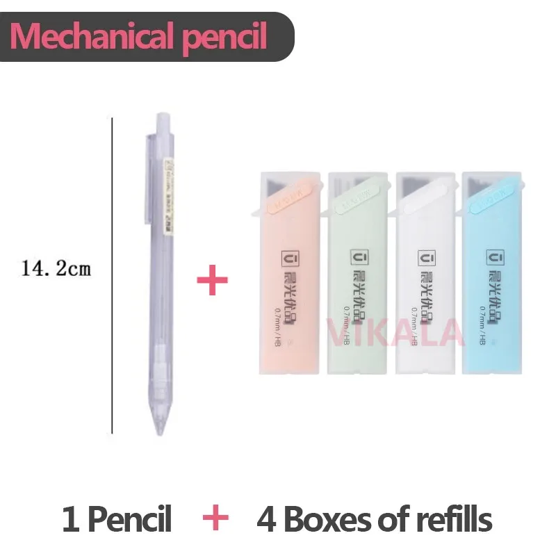 

5 PCS/LOT Mechanical pencils set 0.5 / 0.7mm Transparent Automatic Pencil Plastic Mechanical Pencil Refillable Stationery