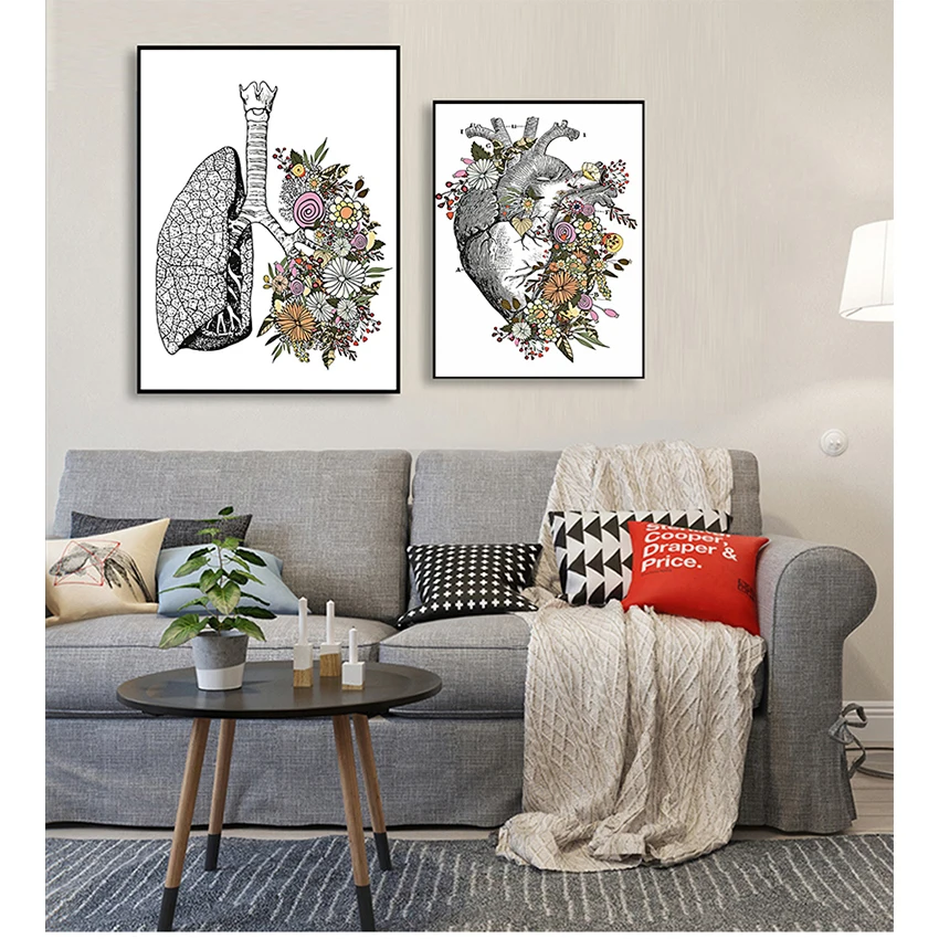 

Medical Doctor Clinic Decor Vintage Anatomy Floral Heart Brain Wall Art Canvas Painting Retro Posters and Prints Wall Pictures