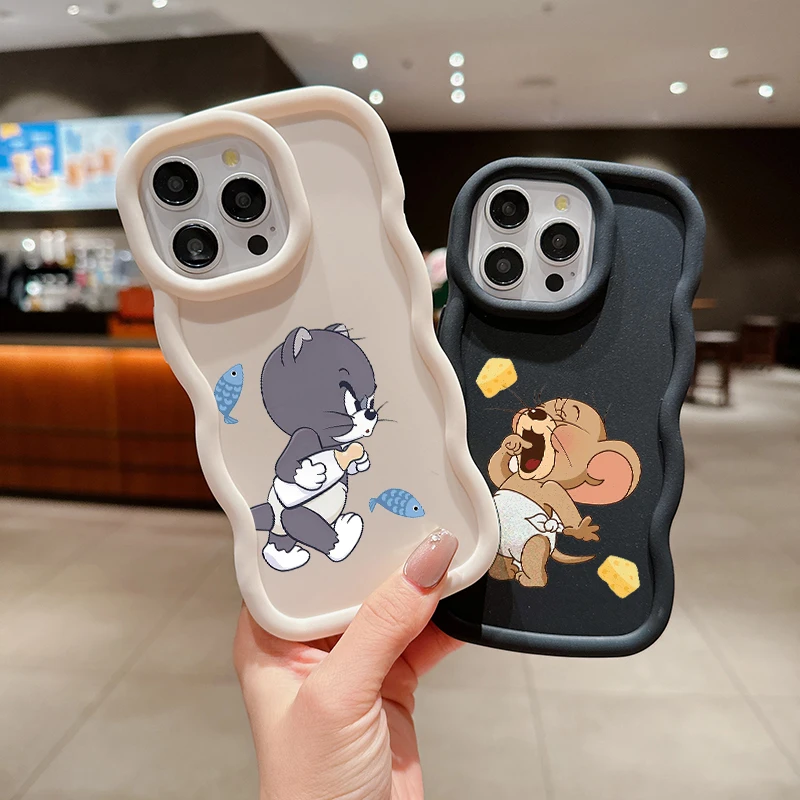 Чехол T-Tom and J-Jerry Wave для TomS JerryS iPhone 16 15 14 13 12 11 Pro Max Mini X XR XSMAX 8 7 6S Plus мягкий силиконовый