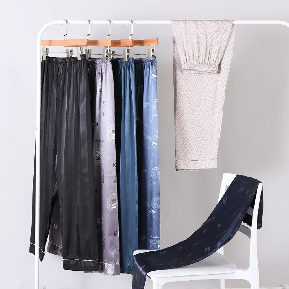 4XL Summer Man Silk Like Pajama Pants Breathable Soft PJ Pants pyjama homme pijama masculino Men's Pajamas Straight Trousers