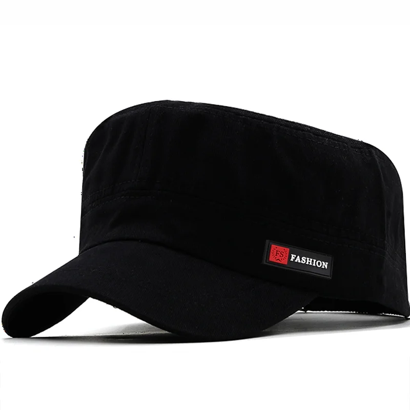 

Simple Plain Cap Male Pure Cotton Solid Color Black Army Flat Cap Men Women Military Hats Big Size summer fishing Caps