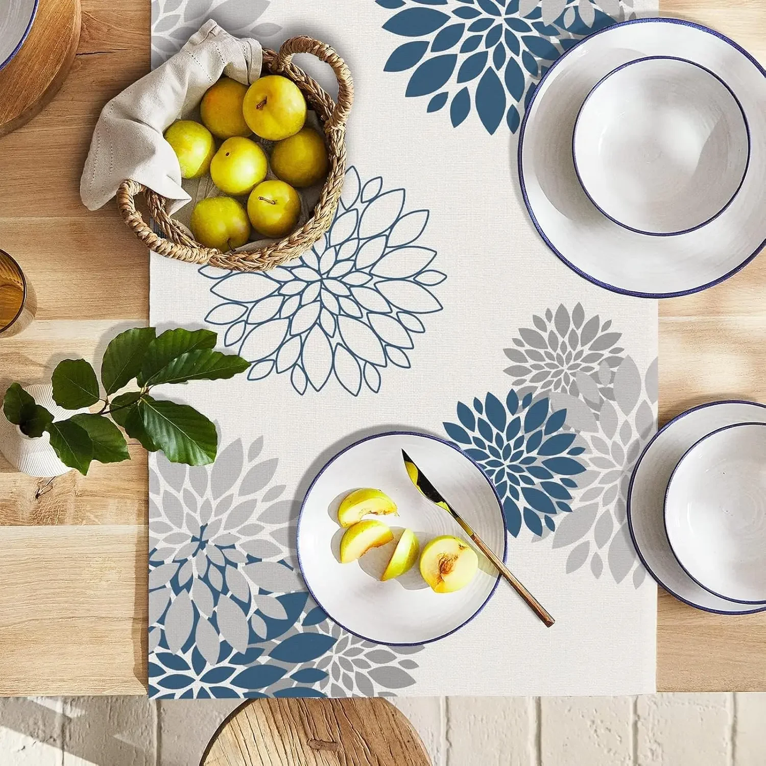 Синий серый цветок Далии льняные скатерти для домашнего стола моющиеся кухонные