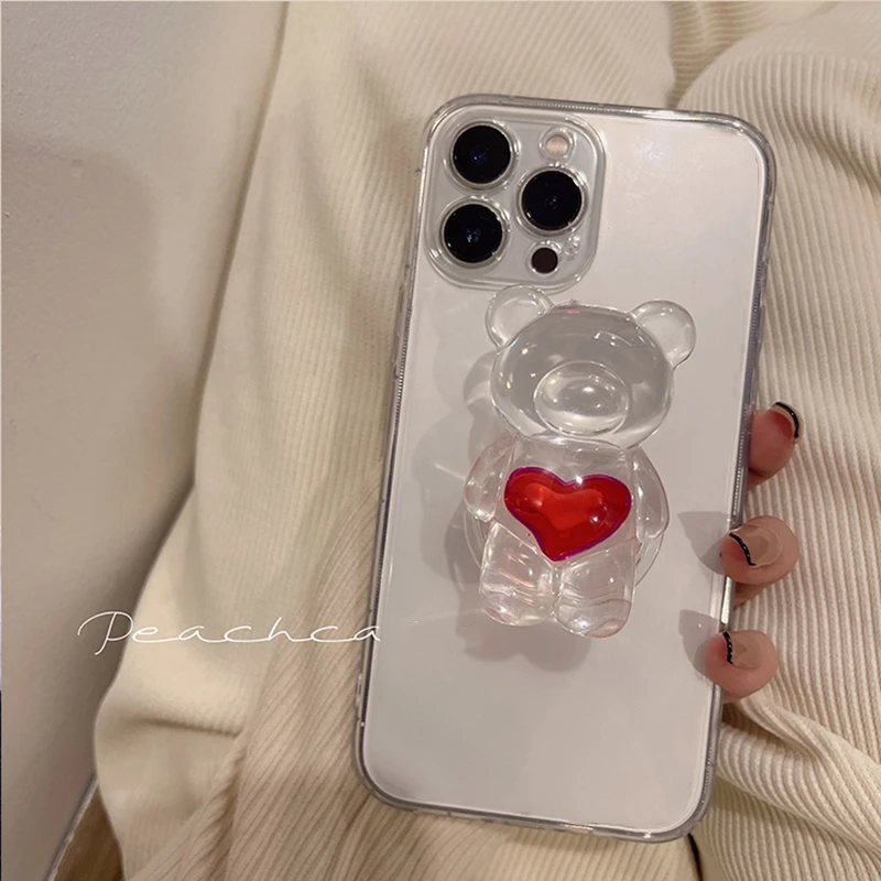 Корейский чехол для телефона с красным сердечком медведем кольцом-держателем