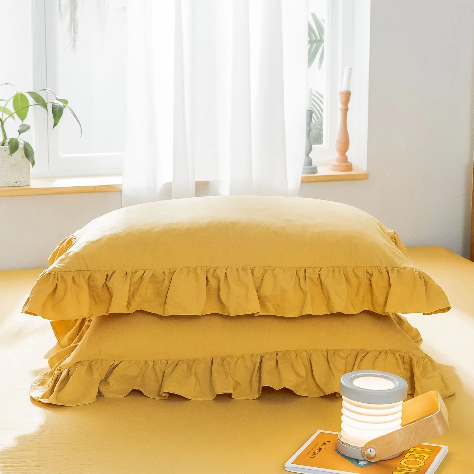 

TECHOME 2pcs Ruffle Trim Pillowcase 48*74cm Princess European Sleeping Pillow Cover Protector Bedding Cotton Solid Ruffle Pillow
