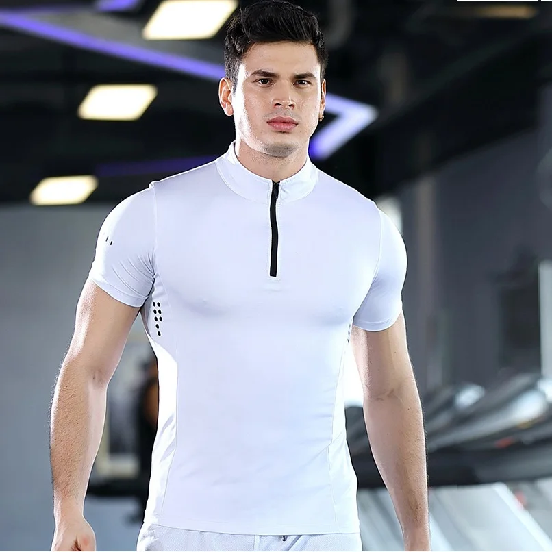 Summer High-neck Half-zip Fitness Clothes Men's Quick-drying Short-sleeved Sports T-shirt Quick-drying Running Sweatshirt