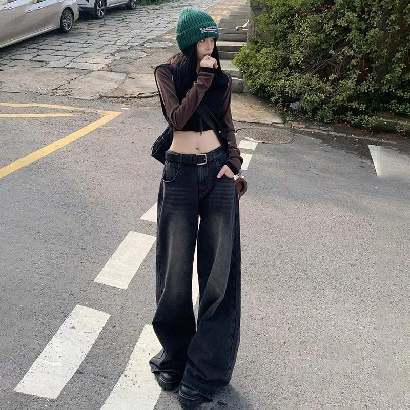 Wide-leg Jeans Women's Spring and Autumn Maillard High-waisted Thin Loose Drape Tall Straight Floor-mopping Trousers