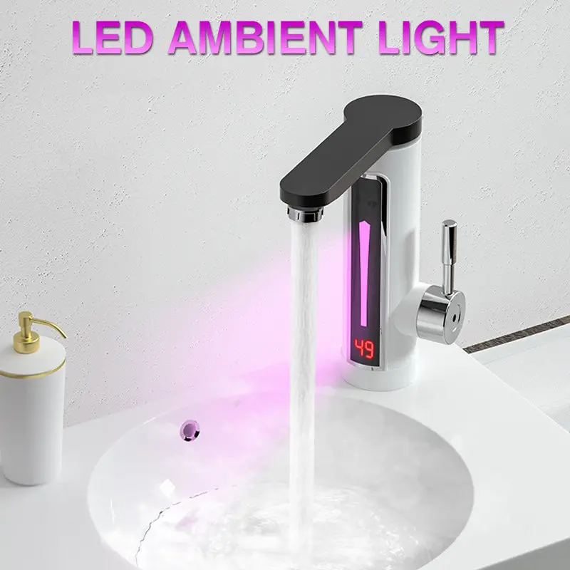 

Electric Instant Heating Faucet Water Heater With LED Ambient Light Temperature Display Tap Bathroom Quickly Heating 3300W