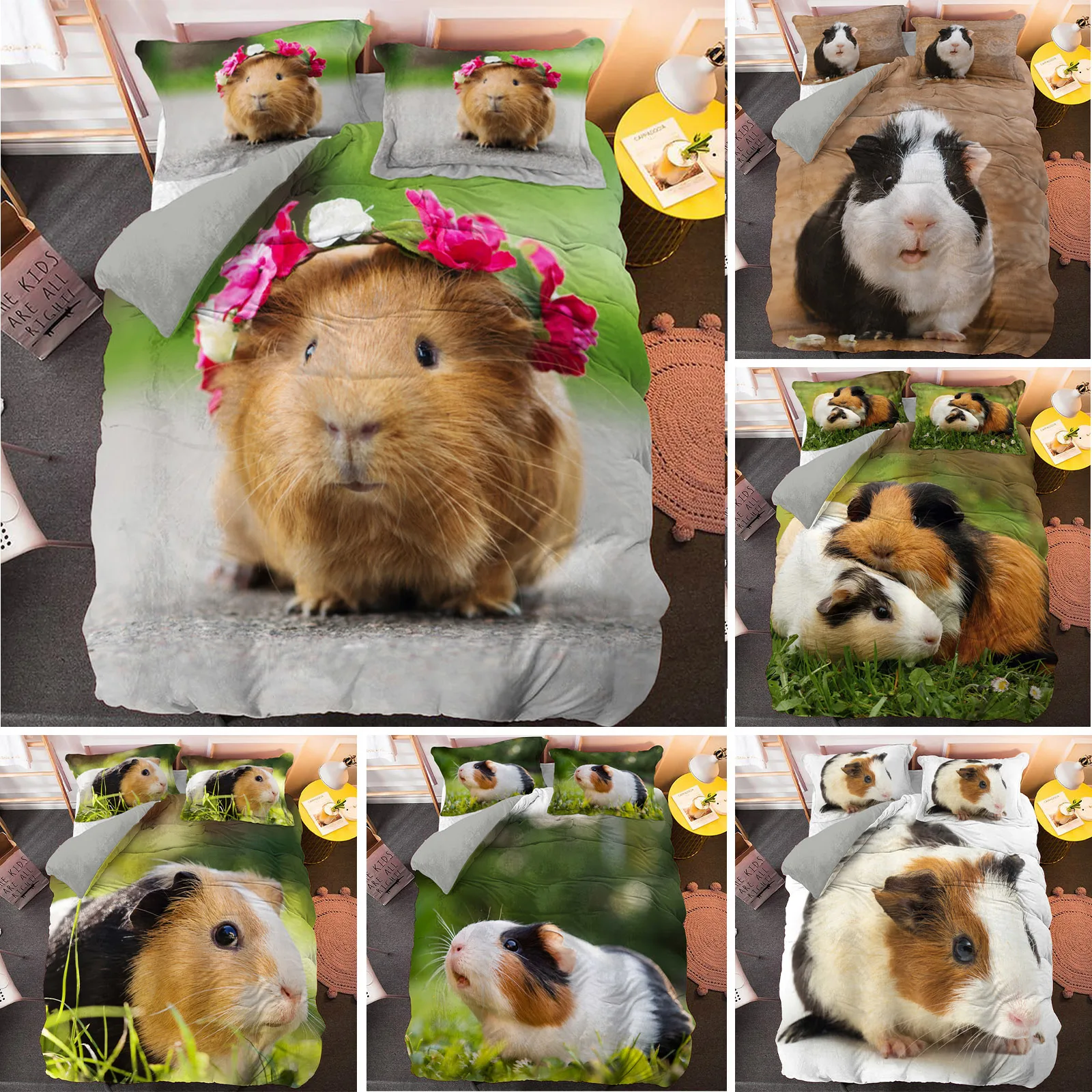 

Guinea Pig Bedding Set Cute Mouse 3D Duvet Cover Animal Comforter Cover for Kids Boys Girls Teen Soft Twin Polyester Quilt Cover