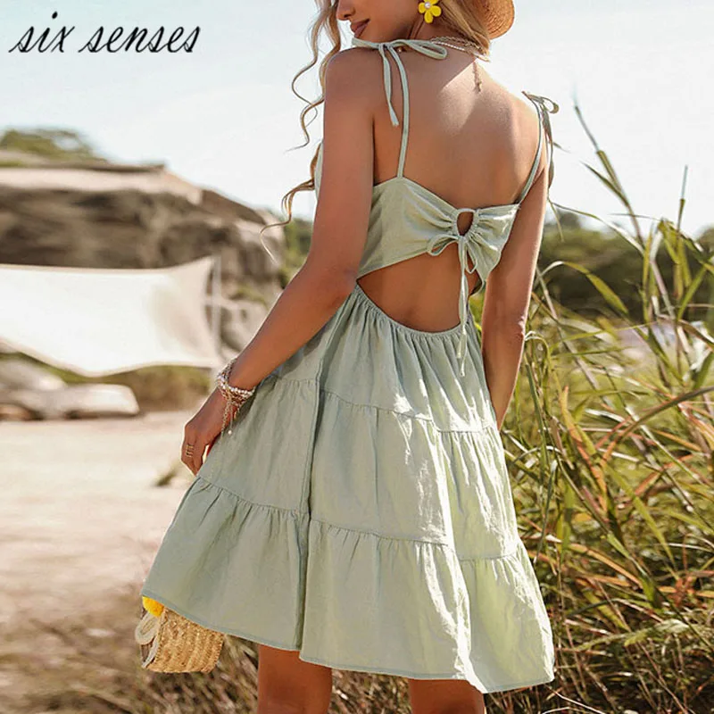 

Женское платье на бретельках, из хлопка и льна, с вырезами