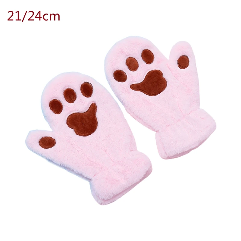 

M2EA Cute for CAT Paw Embroidery Gloves Cartoon Bear Claw Cosplay Fluffy Faux Fur Plush Full Fingered Mittens for Girls Women