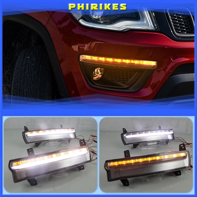 Дневные ходовые огни 2 шт. для Jeep Compass 2017 2018 2019 динамический желтый сигнал