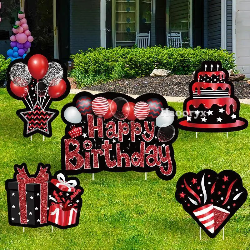 Letrero de feliz cumpleaños para patio, fondos de fiesta púrpura, letreros de jardín de retiro para Baby Shower, césped al aire libre, suministros para fiestas de Camping