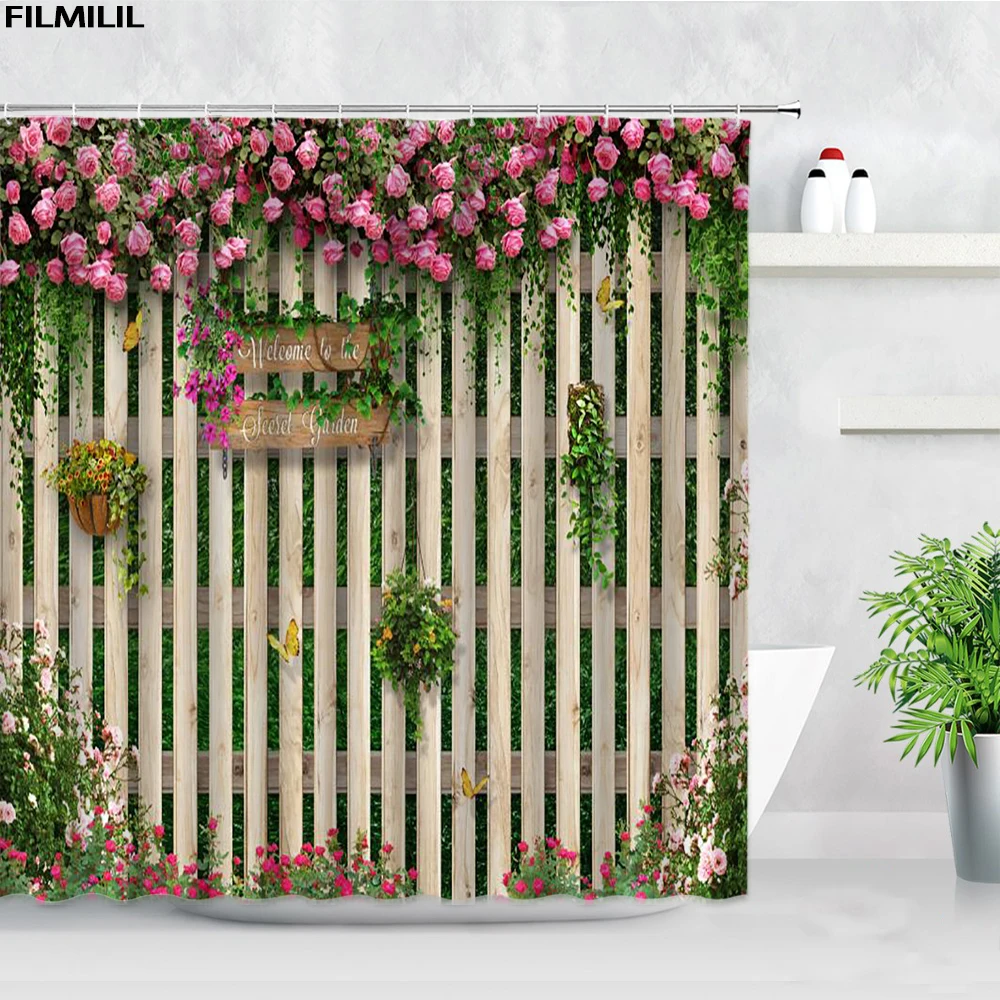 vintage old barn wooden door shower curtains retro wood grain pattern modern fashion home decor waterproof bathroom curtain set free global shipping