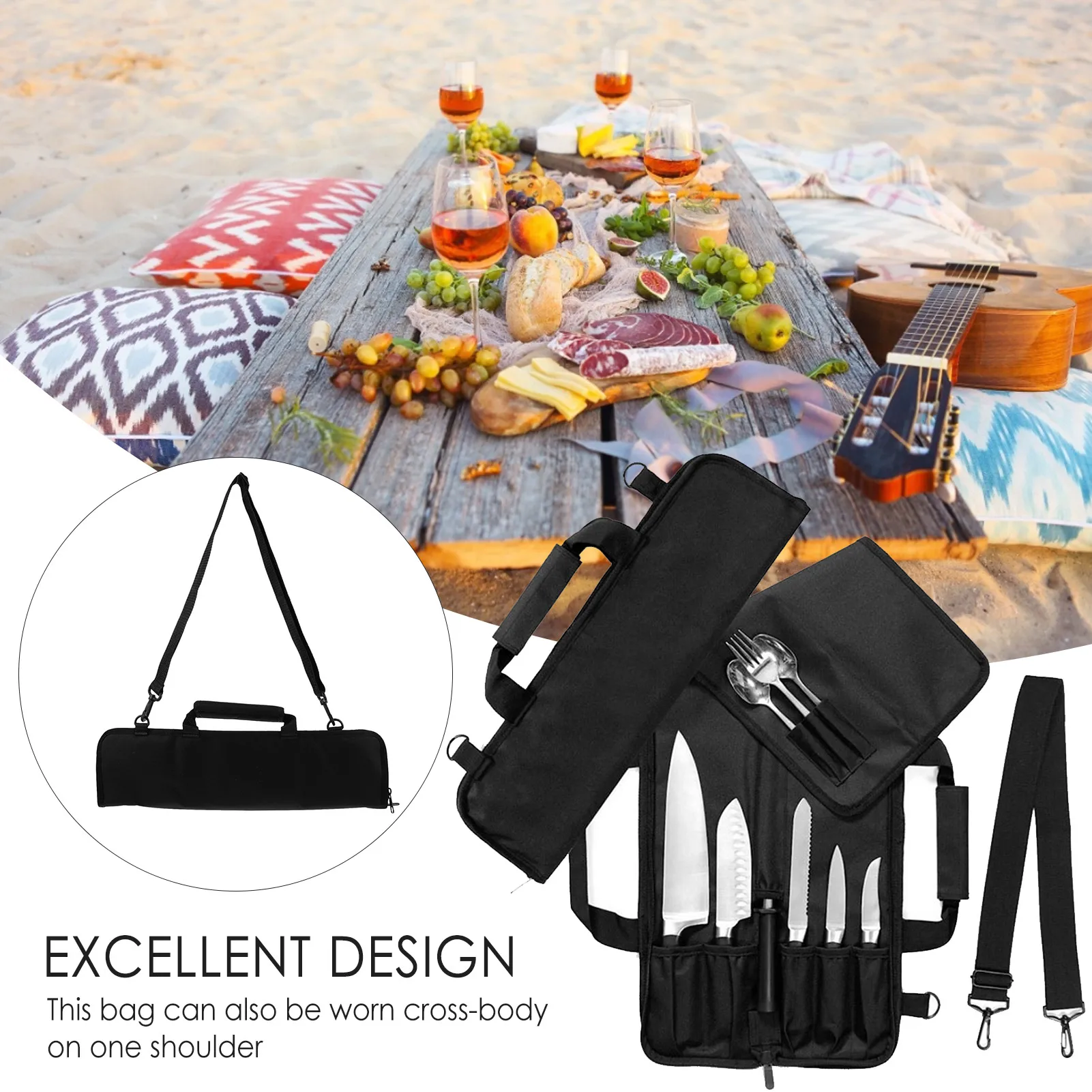 

Сумка для хранения посуды, режущий инструмент, прочный органайзер для кухонных ножей, портативный мессенджер на одно плечо, чехол для вилок,...