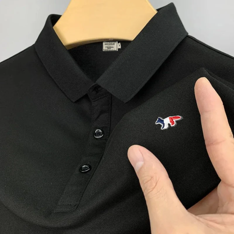

2023 New Men's Fox Embroidery Brand Logo Decal Cotton Polo T-shirt Men's Fashion Short Sleeve Shirt Men's Golf Top