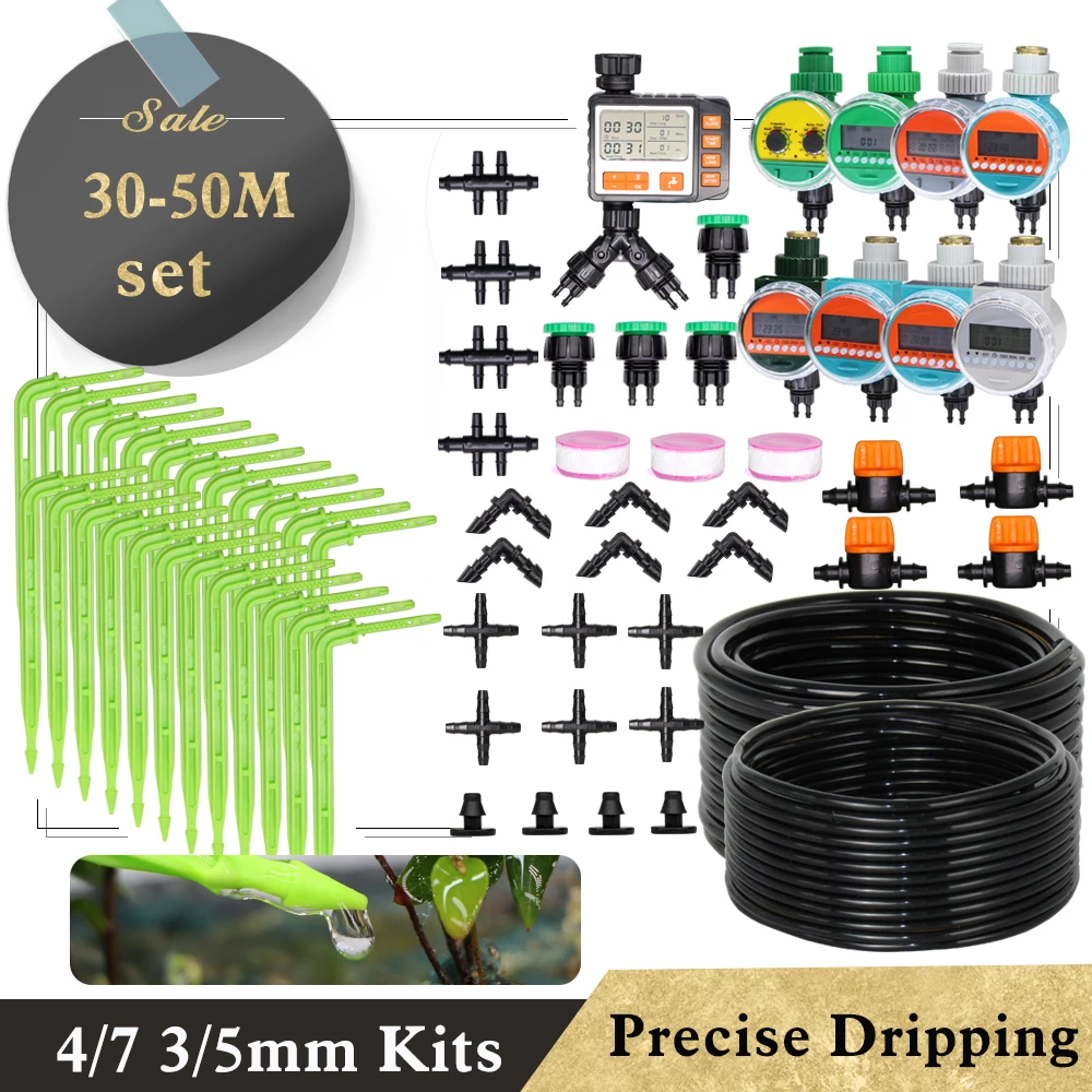 Garden Automatic Timer Watering System 4/7 3/5mm Hose Micro Drip Irrigation Kit Elbow Arrow Emitter for Potted Plants Fruit Tree