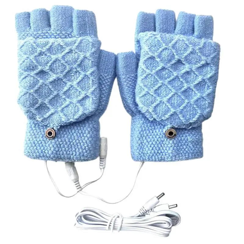 

Women Men USB Heated Gloves Winter Thermal Electric Heating Gloves Half Finger Winter Warm Knit Hand Gloves Cycling Skiing Glove