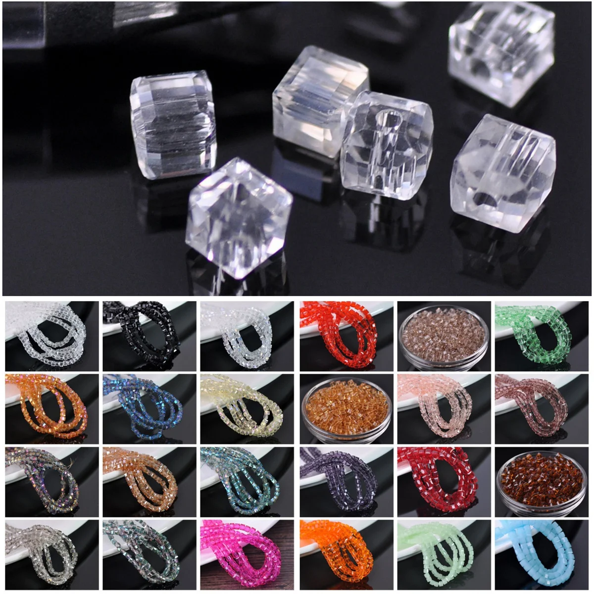 30pcs/50pcs/100pcs Cube Square Faceted Czech Crystal Glass 3mm 4mm 6mm 8mm Loose Crafts Beads Lot For Jewelry Making DIY