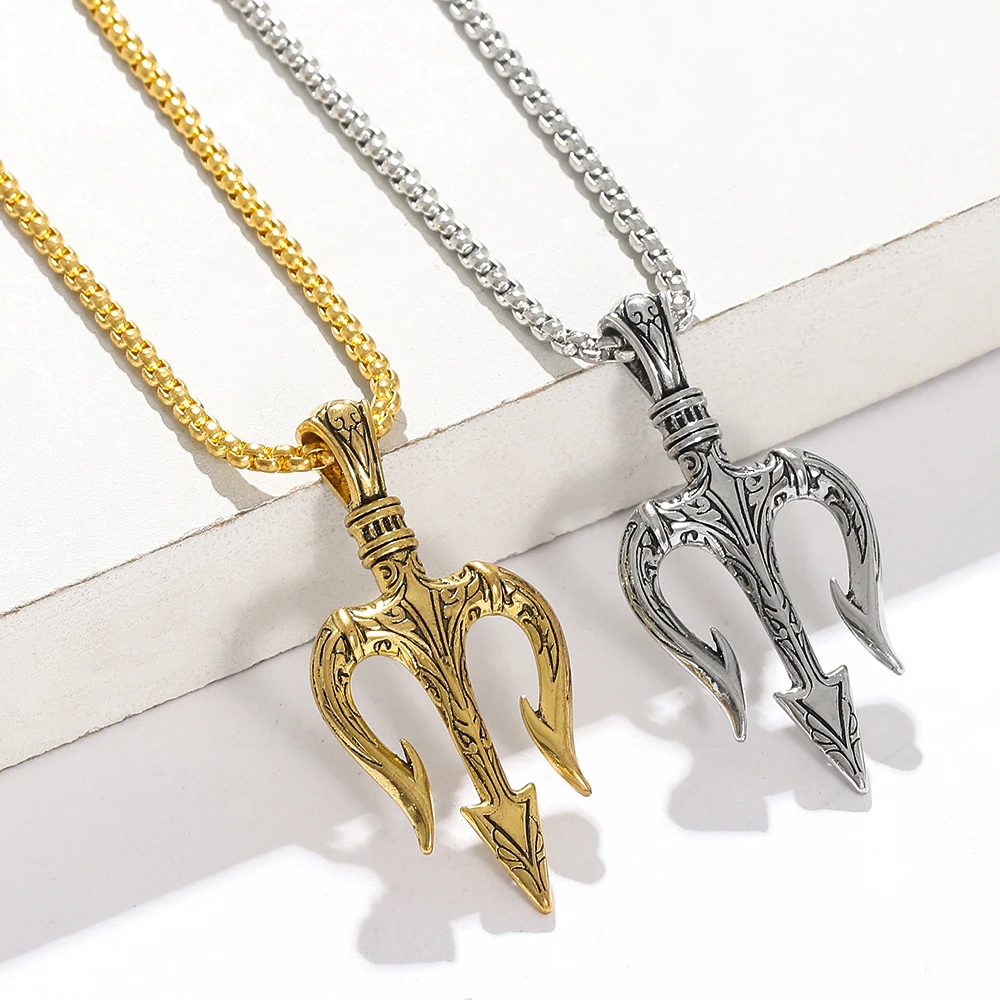 

Men's Punk Neptune Trident Pendant Necklaces Hip Hop Boy Gifts Accessory In for Men Statement Necklaces Choker