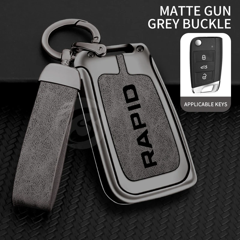 

Кожаный чехол для автомобильных ключей из цинкового сплава для Skoda Rapid, держатель с логотипом, складной брелок без ключа, аксессуары