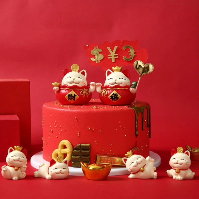 

Китайский милый счастливый кот, мини настольные декоративные фигурки, домашний декор, полимерные поделки
