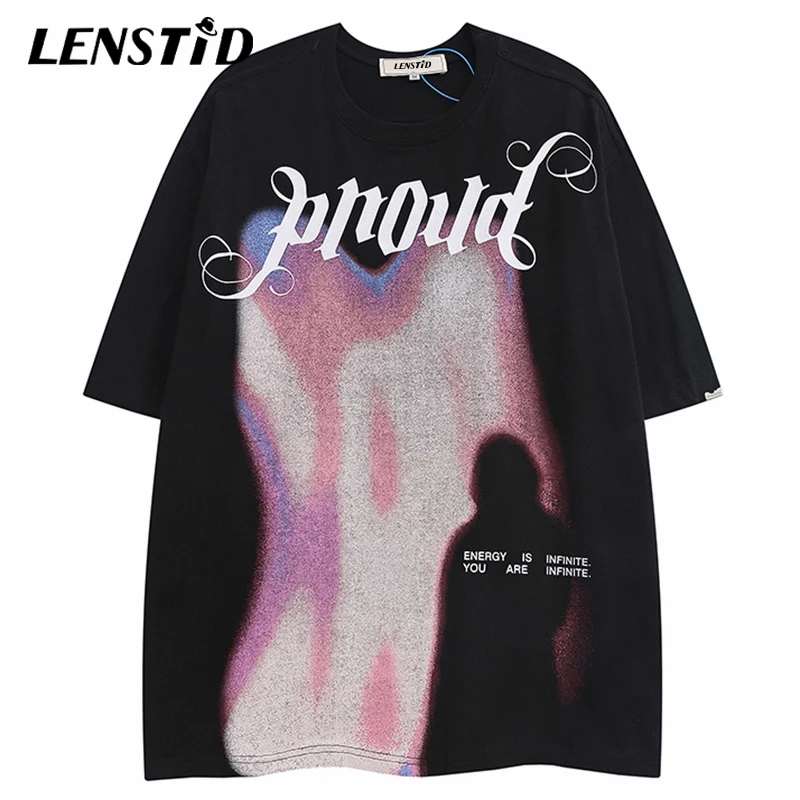 

LENSTID Summer Men Short Sleeve Tshirts Hip Hop Graphic Letter Printed T Shirts 2022 Streetwear Harajuku Casual Cotton Tops Tees